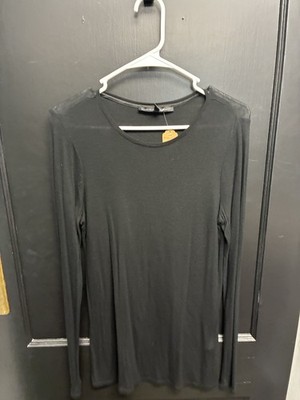 Ladies White House Black Market Black Long Sleeve Knit Shirt - Size L