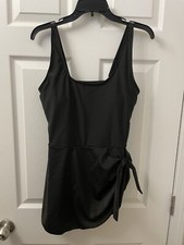 Women  s XL Black Nylon Removable Pads Adjustable Straps Side Tie 1-Pc Swimsuit