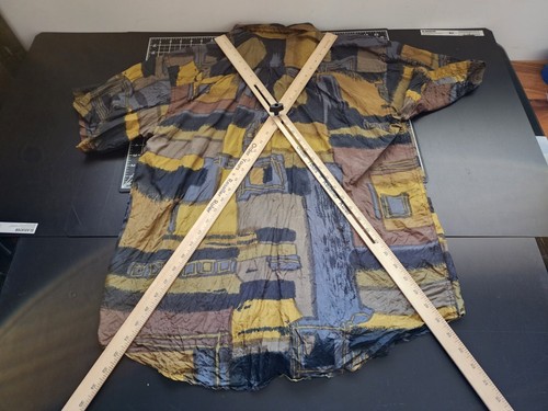 Vtg PURE Silk Men's Shirt Large geometric Print MISSING BUTTON CHECK PICTURES - Picture 8 of 12
