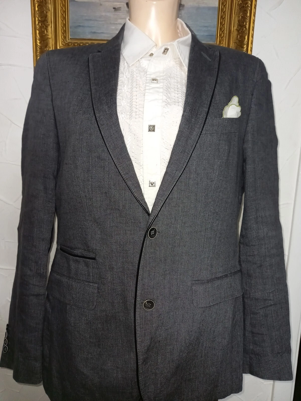 CG CLUB GENTS MENS SIZE 48/38R BLAZER 100% LINEN EVERYDAY JACKET GRAY