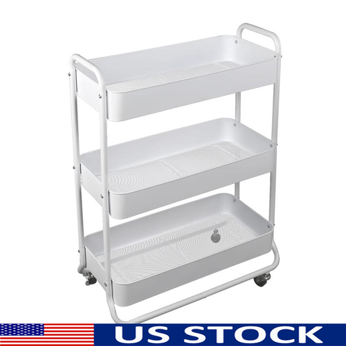 3 Tier Metal Utility Cart Rolling Storage Organizer Bathroom Kitchen Home Office