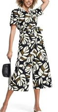 Tabitha Brown Neutral Botanical Print Tie-Front Jumpsuit (Brown/Black, Medium)