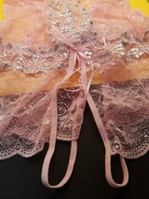 COQUETTE Pink Lace w/silver accent open crotch Teddy NEW with tag OS/XL
