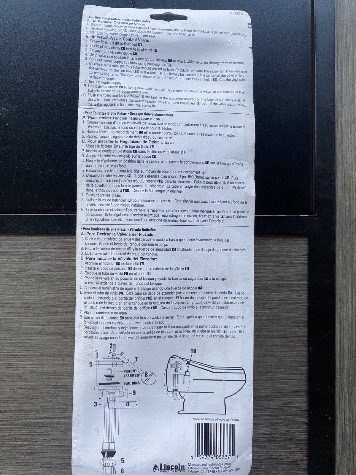 Lincoln 100993 760993 Kohler Rialto Style Anti Siphon Ballcock Free