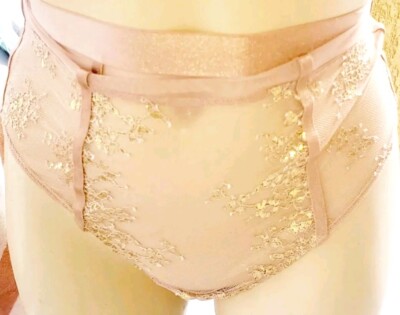 Victorias secret Rare Vintage L high waist bandage thong mauve gold shine lace 