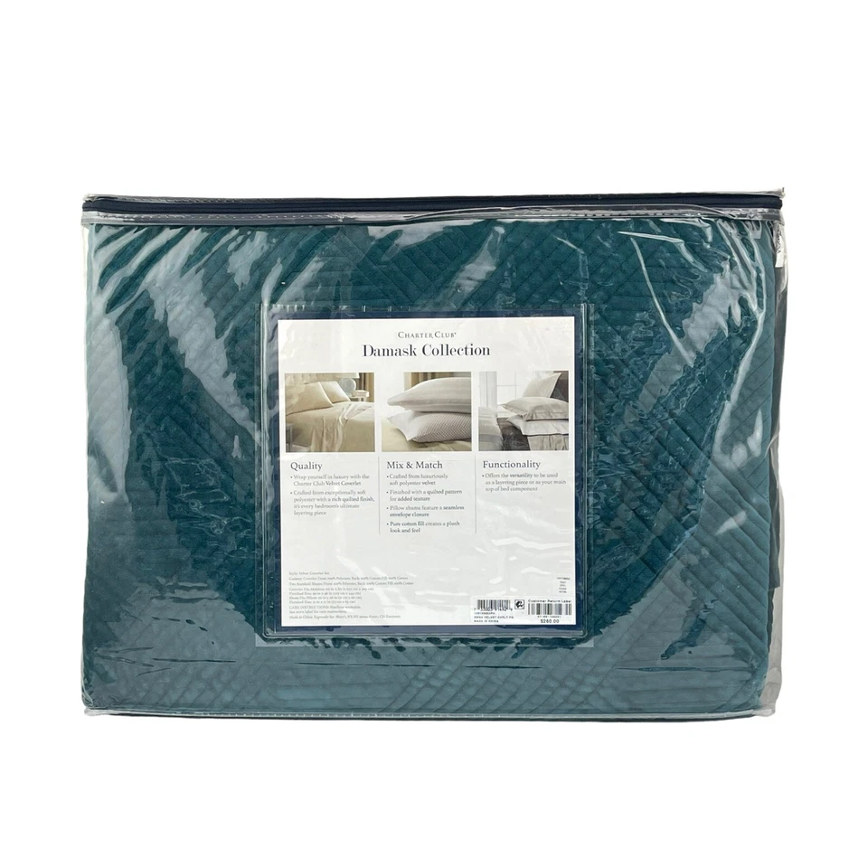 Charter Club Damasco Pana DOBLE Cobertor y 1 Juego de Falsa VERDE ESMERALDA Foto 4 de 4