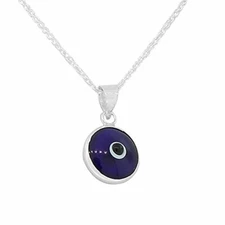 925 Sterling Silver Blue Glass Evil Eye Pendant Necklace with Chain