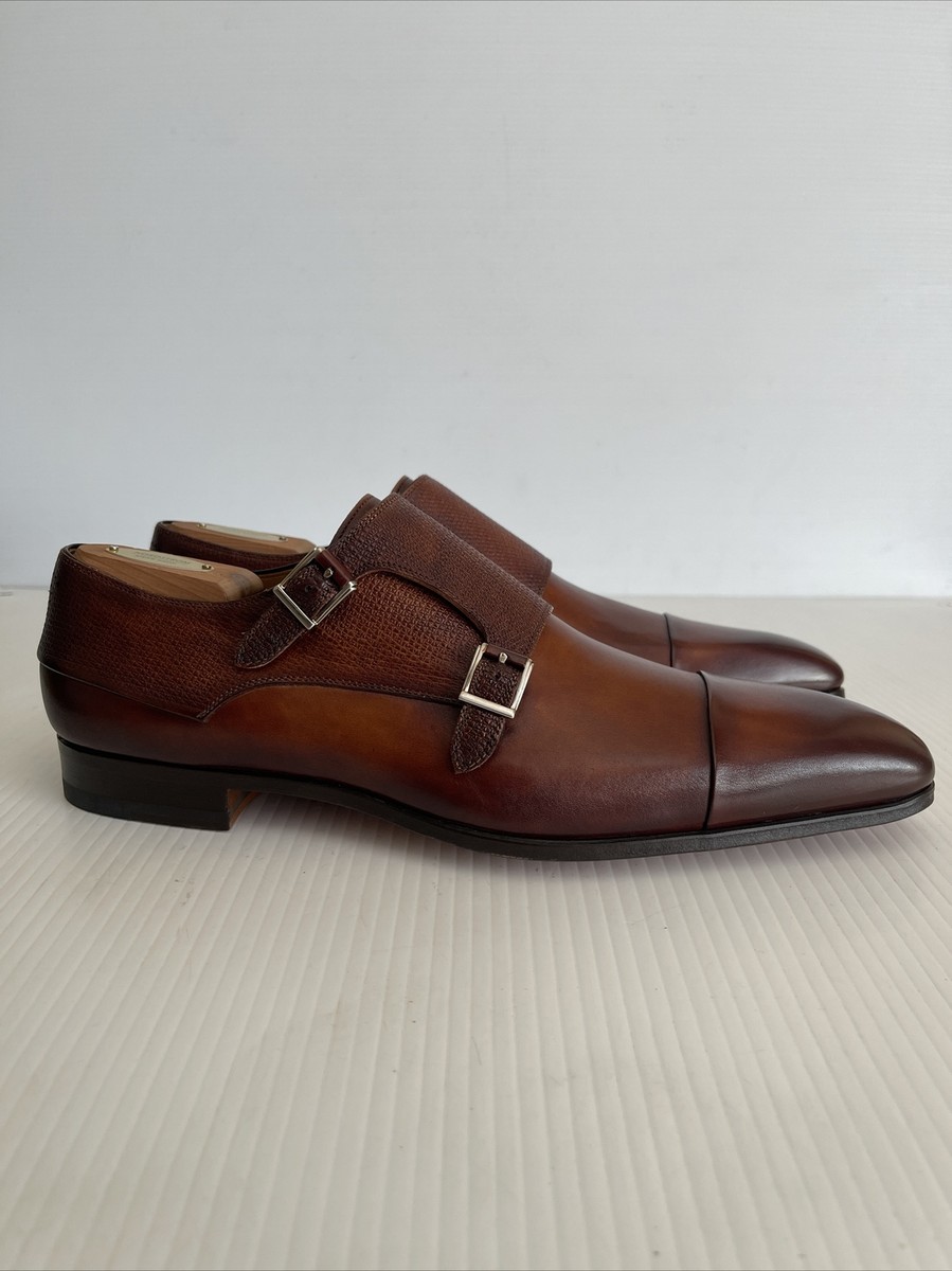 NEW Magnanni Textured Double Monk Strap Dress Shoe - Brown  display picture 1