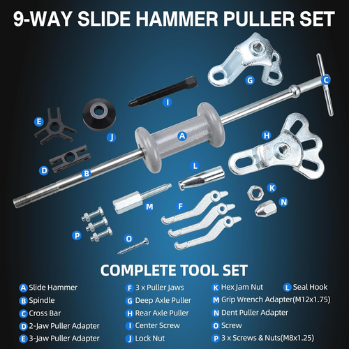 9 Way Slide Hammer Puller Axle Front Rear Wheel Bearing Dent Hub Gear Puller Rem - Picture 3 of 8
