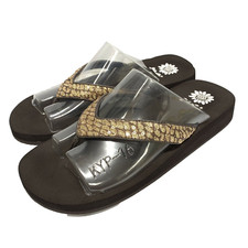 Yellow Box Women's 10 Brown Gold Flip Flops Sparkle Theory Sequins Wedge Sandals