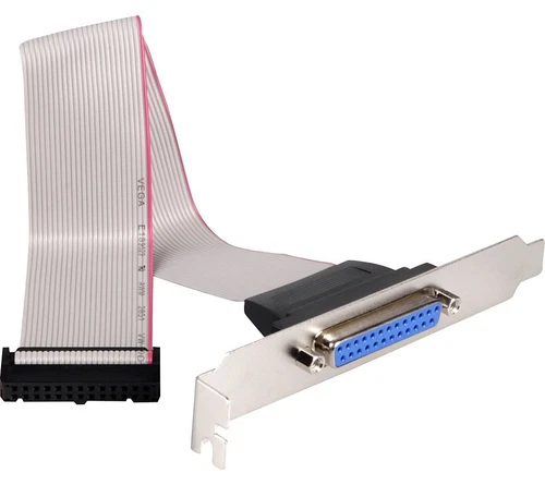 Slotblech Parallel Drucker Port 25 pol Sub D Buchse LPT Flachbandkabel 0,25m