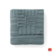 VCNY 50x70 Cable Knit Throw Blanket Blue, Machine Washable