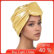 Shiny African Women Beanies Hijab Hat Muslim Head Wrap Pleated Turban Chemo Cap