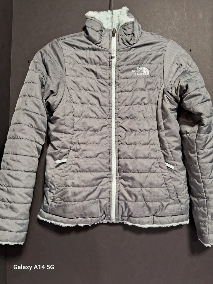 The North Face Gray/Teal Moss Bud Quilted Jacket Girls Sz Small 8/10 Decorated - Image 2 of 4