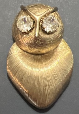 Vintage 1960s Signed Napier Goldtone Rhinestone Owl Brooch Old Stock