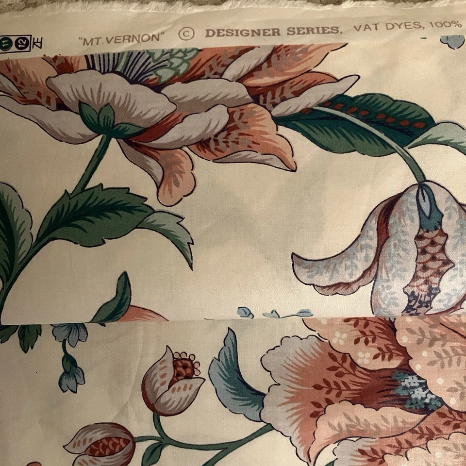 Mt. Vernon Designer Series Jacobean Floral Fabric Remnant Piece Teflon 3.5yds - Image 3 of 4