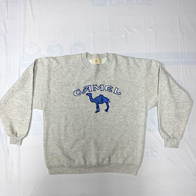Camel Men's Gray Crewneck Pullover Sweater Fleece Logo Embroidered Size L