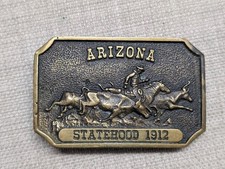 vintage 1970s belt buckle ARIZONA cowboy SOLID BRASS heritage mint WESTERN