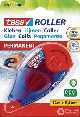 Tesa Roller Kleben Permanent ecoLogo - Nachfüllbarer Kleberoller (14 m x 8,4 mm)