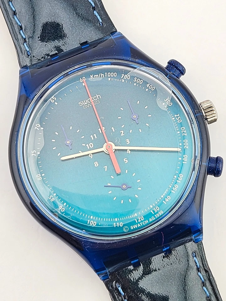 Swatch Chrono SCN119 Deep 1997 NOS Blue Dial Vintage Swiss Made Watch - Immagine 3 di 4