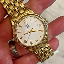 SWISS ESQ (MOVADO) MEN'S GOLD PLATED WATCH-MODEL ES.14.1.21.5507-NEEDS BATTERY