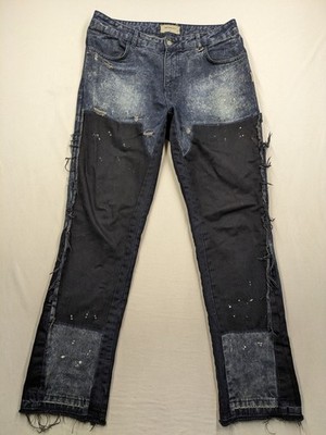 Reternity Herren Jeans W33 Patchwork Blau Schwarz Punk Distressed Destroyed