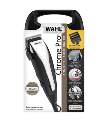 Wahl Chrome Cut Corded Hair Clipper 12 Guard Self Sharpening Blades 