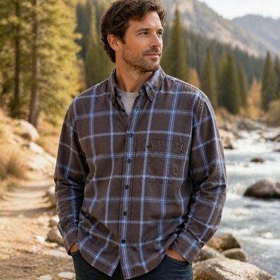 Camel Active Shirt Mens XL Grey Blue Plaid Button Down Casual Long Sleeve
