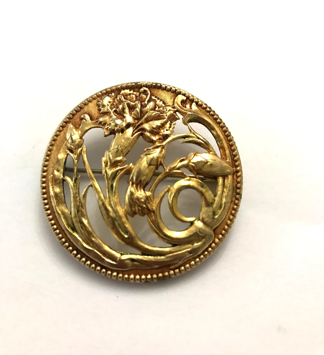 Broche Plaquée Or Années 50 - Bijou Vintage Doré, Occasion, Style Rétro