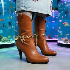 Women 2PC Gold Boot Chain Bracelet Cobra Snake Charm Shoe Anklet A PAIR