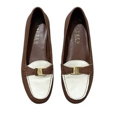 Vintage Lauren Ralph Lauren Women s Brown Cream Gold Buckle Driving Loafers 7