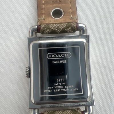 Coach Watch 0221 Water Resistant Square Logo Leather Cloth Band Brown Silver Coach Watch 0221 Water Resistant Square with Coach Logo  main image 3