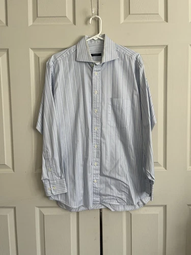 Camicia elegante uomo Burberry London blu a righe manica lunga con bottoni 15 1 2 34