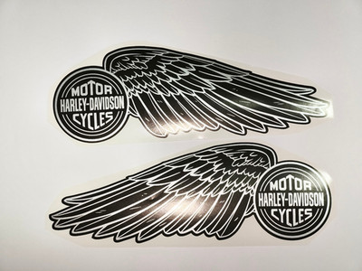 Harley Davidson black silver wings tank decal sticker set of 2 9.85x3,55'' 25x9cm
