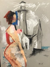 Figure Surrealism Cubist Woman Chalk Pastel Drawing 11x14 Original Paper Signed