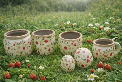 Keramik Blumentopf Übertopf Krug Teller Ei Vase Erdbeere Krakellee Clayre & Eef
