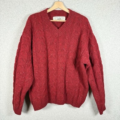 Gap Fisherman Sweater Mens Medium Oversized V Neck Pullover Wool Red 