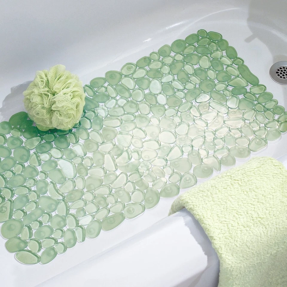 iDesign Pebblz Non-Slip Suction Bath Mat for Shower, Bathtub - Green 26" x 13.5" - Image 2 of 2