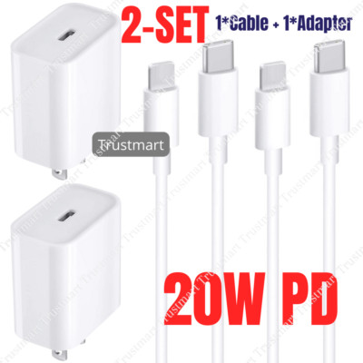 2Pack 20W Fast USB-C Charger Power Adapter PD Cable 6Ft For iPhone 14 13 12 11 8
