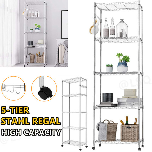 Regal Shelf 5-stöck Lagerregal Regale mit Rollen Höhenverstellbares Standregal