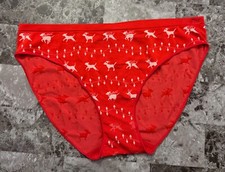 NWT VICTORIA'S SECRET PINK L RED REINDEER HOLIDAY LIGHTS SEAMLESS BIKINI PANTIES
