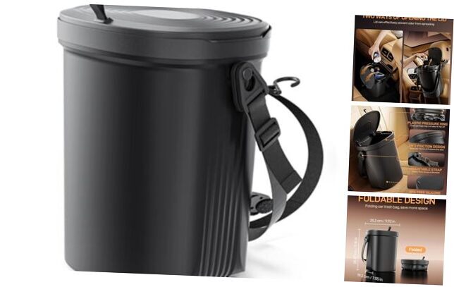 Trash Can for Car Garbage: Leakproof Silicone Car Waste Bin w/Lid for Drivers-image