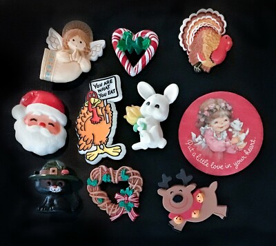 Vintage Hallmark Pins Lot 10 Holiday Christmas Thanksgiving Easter Cat Reindeer