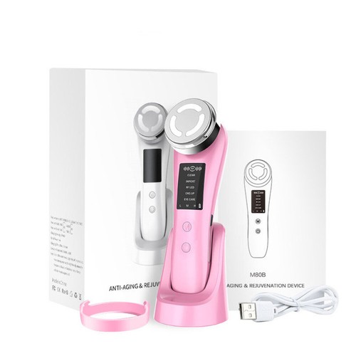 5-in-1 EMS Radio Frequency Microcurrent Skin Rejuvenation Facial Massager Pink - Picture 2 of 8