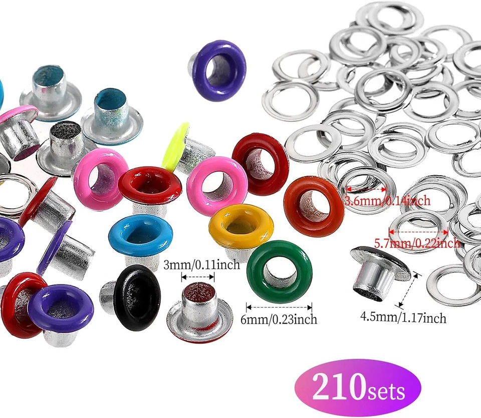 Juego de 210 ojales de metal de 3 mm de 1/8 pulgada para manualidades en papel, álbumes de recortes, tela Foto 2 de 4