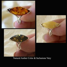 BALTIC GREEN BUTTERSCOTCH or HONEY AMBER STERLING SILVER HANDMADE RING