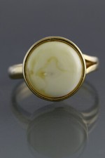 White Genuine BALTIC AMBER Gold Plated Silver 7.25 Ring 3.3g 190430-1