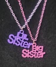 Sister Necklace Set Pink BIG Sister - Purple Lil Sister, Adjustable Chains