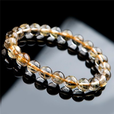 Natural Brazil Titanium Rutilated Quartz Crystal Clear Round Beads Bracelet 8mm