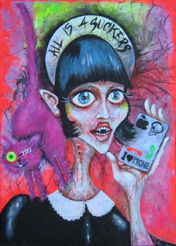 painting art contemporary artist modern cartoon portrait vampire home decor fluo - Picture 5 of 24